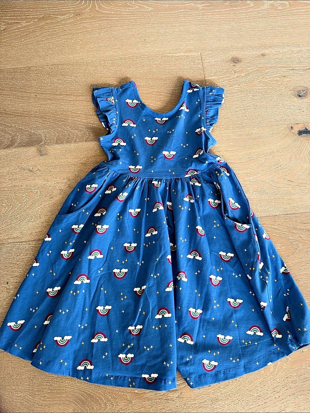 Hanna Andersson Flutter Sleeve Pocket Dress Girls Size 8 Blue & Multicolor new w